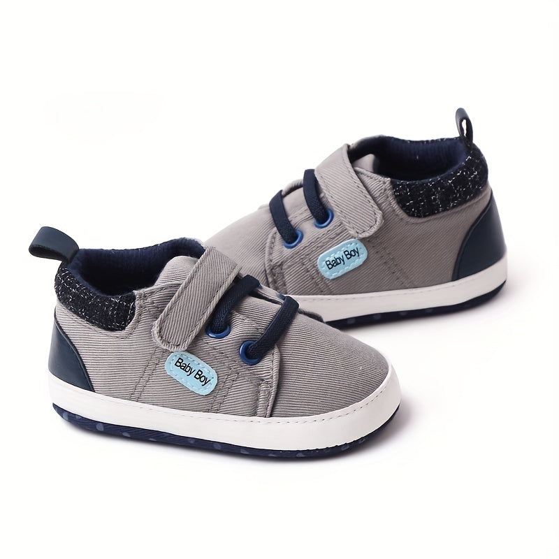 Infant Baby Boys Non-Slip High Top Canvas Sneakers Lightweight Geometric Embroidered
