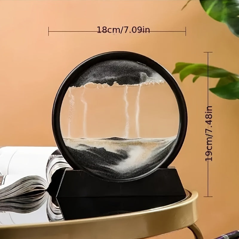 7-Inch Round Glass Frame with Moving Liquid Sand Deep Sea Landscape Decor