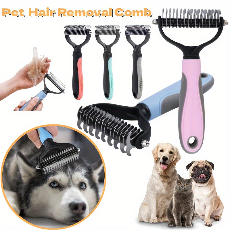 Dual-Sided Dog Grooming Brush Stainless Steel Knots Undercoat Remover