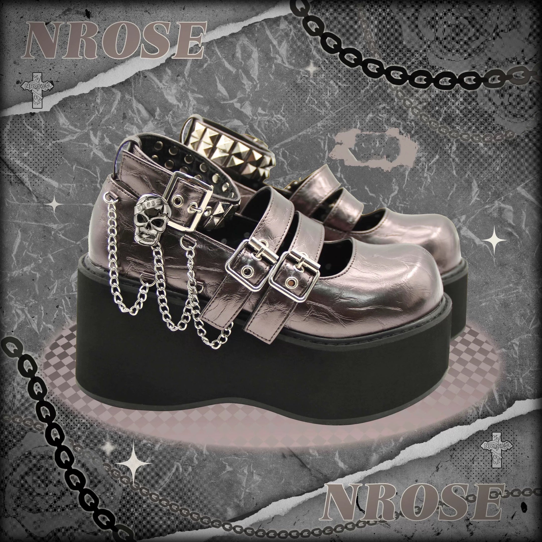 Women's Punk Gothic Studded Leather Thick Sole Shoes