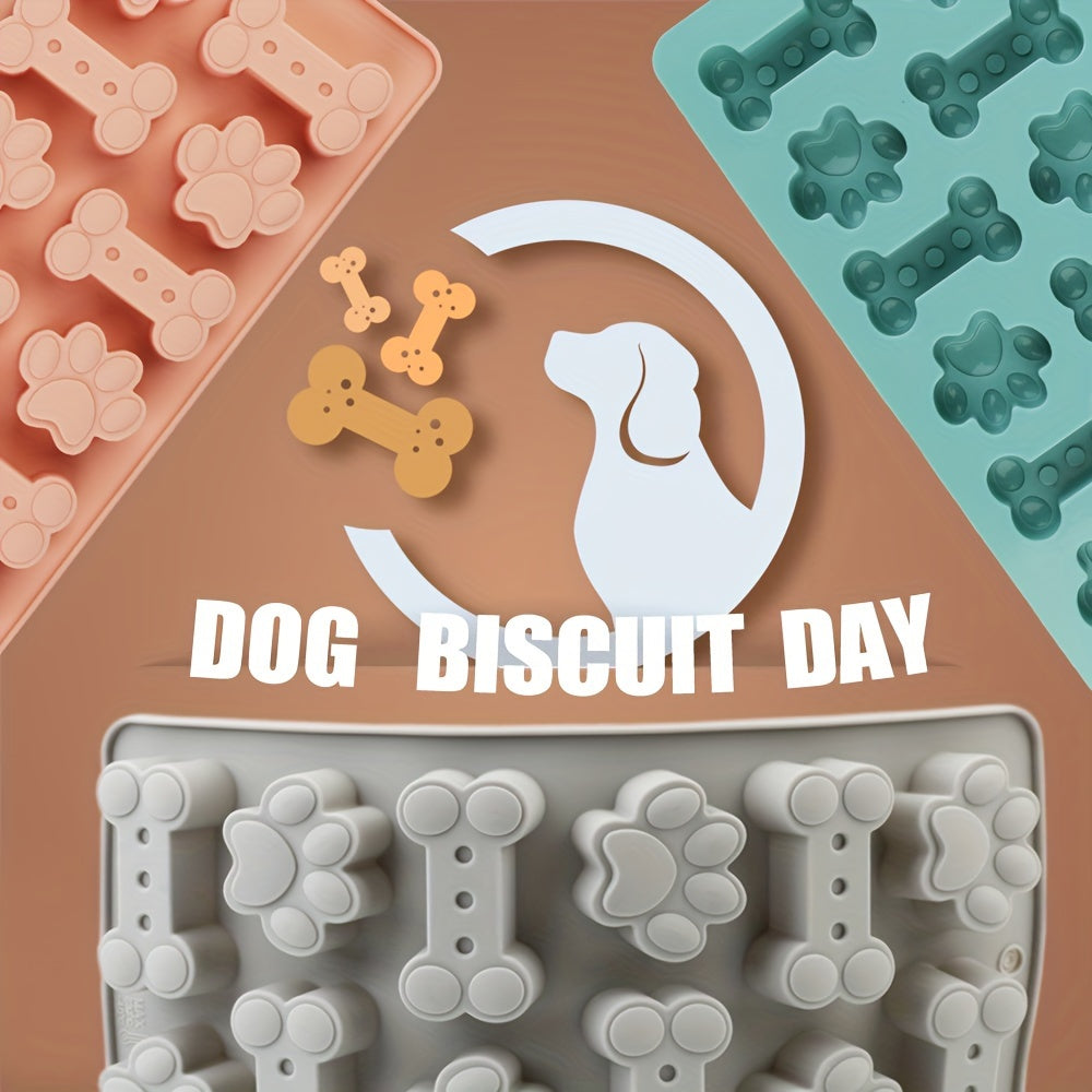 Silicone Dog Treat Mold Non-Stick Flexible Bone Paw Print Pink Blue Gray for Biscuits Ice Cubes Chocolate