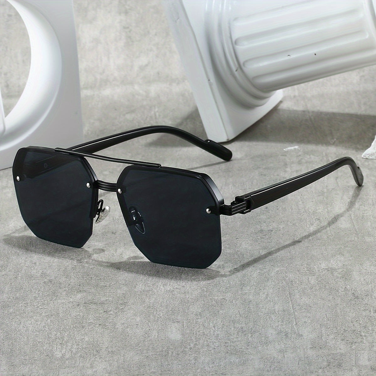 Half-Frame Square Fashion Glasses Black Alloy Frame PC Lenses for Daily Wear