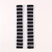 Women's Long Striped Knit Gloves with Thumb Hole and Arm Cover for Autumn Winter