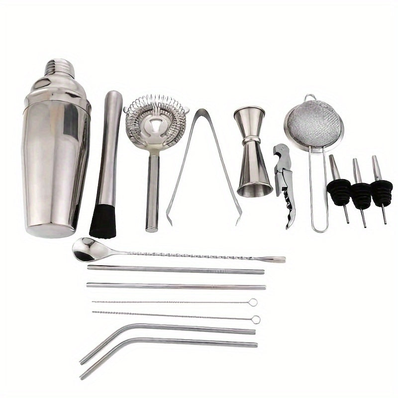 18-Piece Stainless Steel Barware Set with Cocktail Shaker, Jigger, Muddler