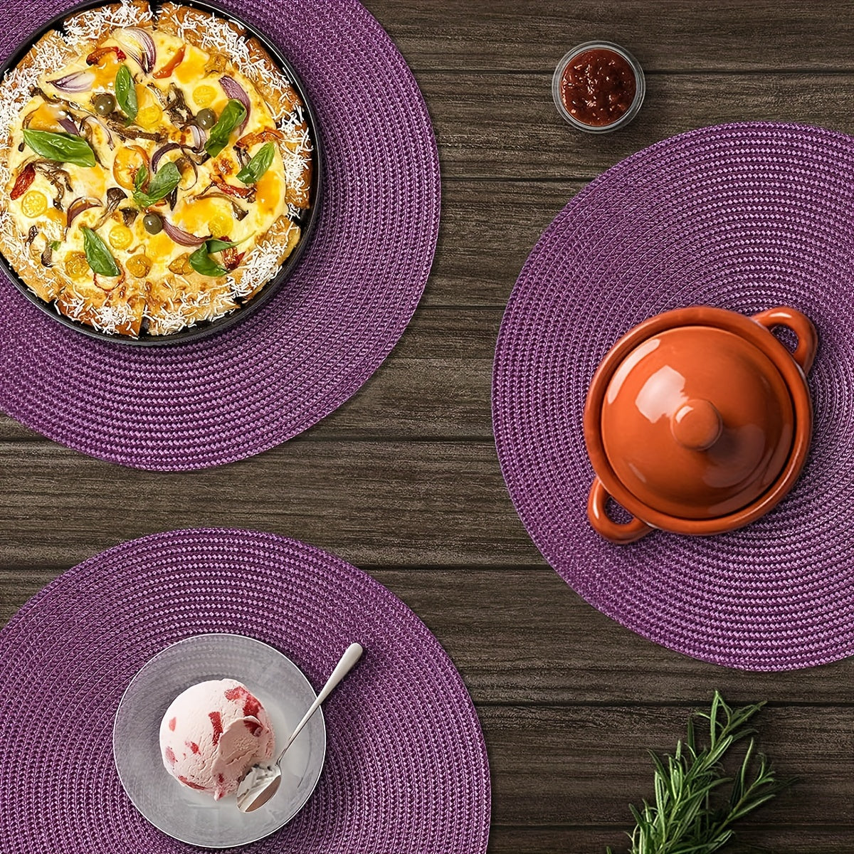 6 круглых плетеных ПП подставок диаметром 38,1 см, washable, нескользящие, изолированные, идеальны для украшения стола дома или на праздничных вечеринках.