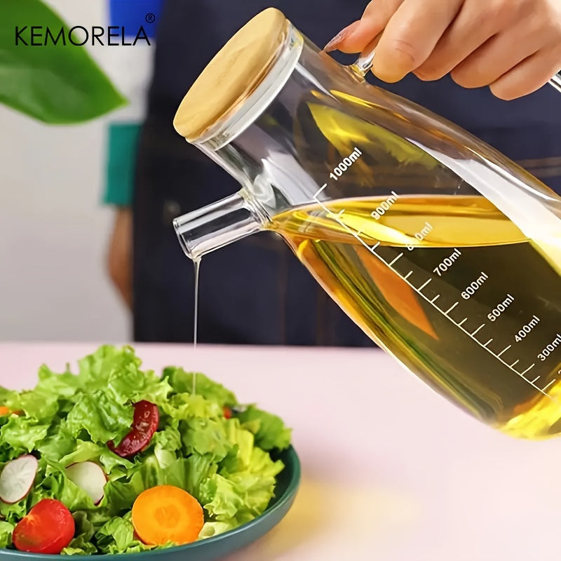 Glass Olive Oil Dispenser Leak-Proof Condiment Bottle with Measurements Rectangular Shape