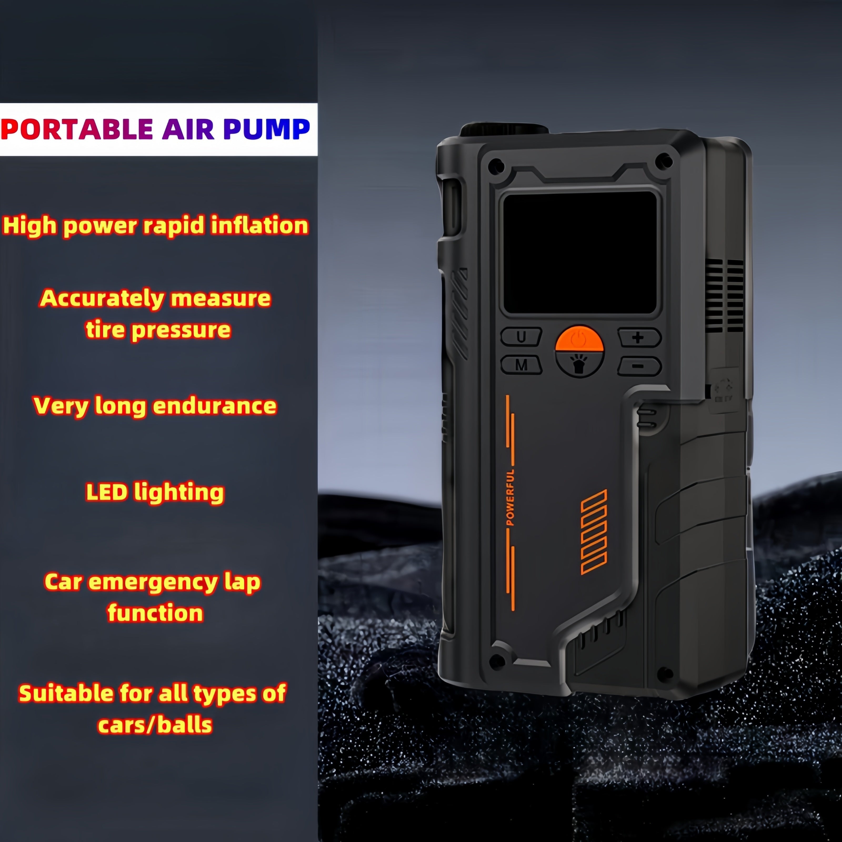 8000mAh Jump Starter Pack with 5-in-1 Charger Inflator Compressor Flashlight for Gasoline and Diesel Vehicles