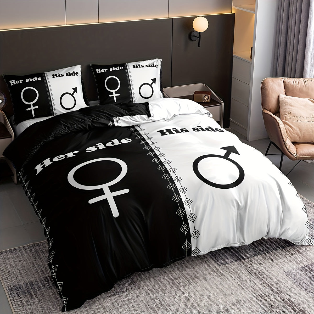 Queen and King Crown Print Bedding Set Duvet Cover Pillowcases Soft Breathable