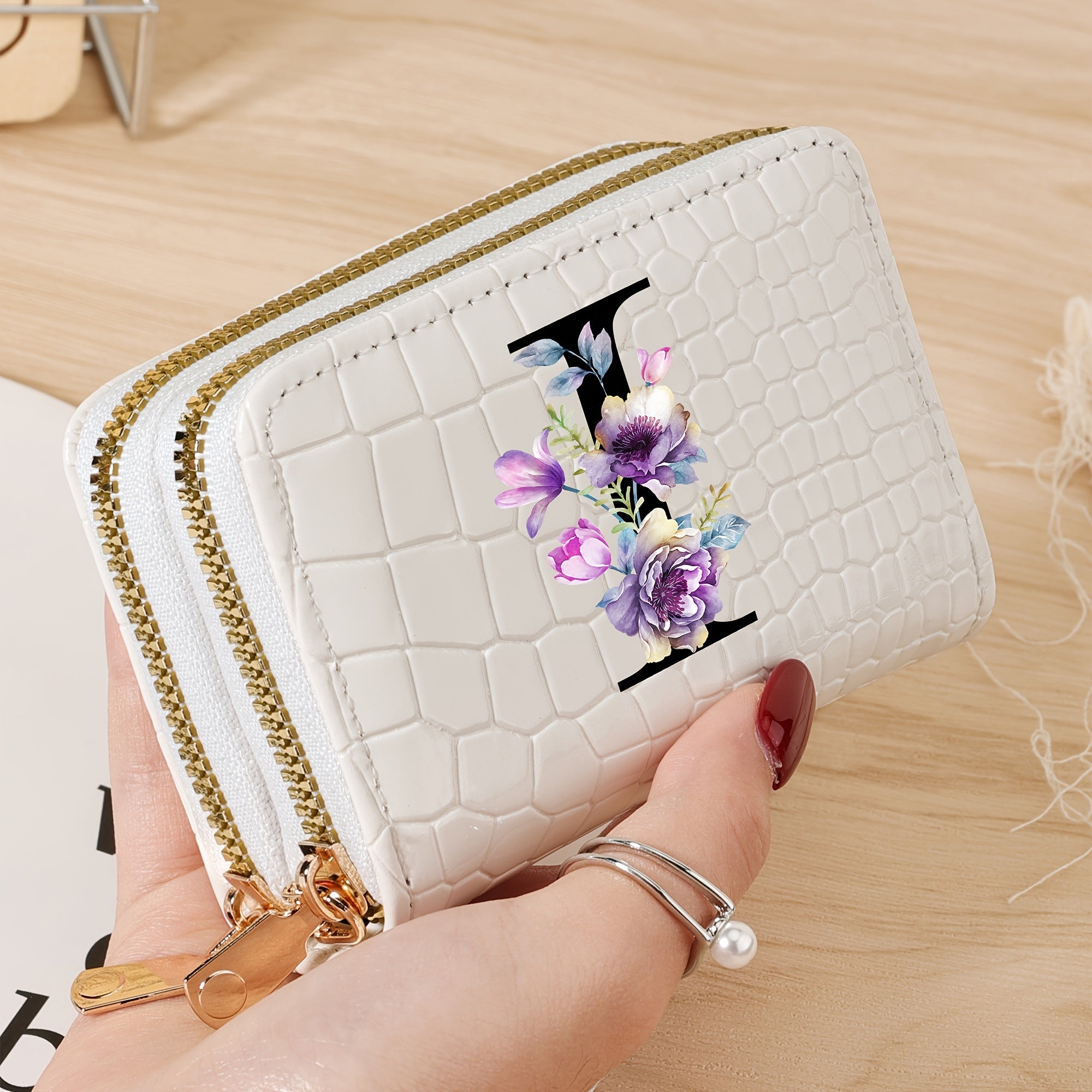 Minimalist Floral Credit Card Holder with Zipper Coin Purse for School and Back-to-School Supplies