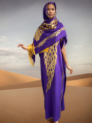 Plus o'lchamli musulmon kiyimi, tassel bosh kiyim bilan, batwing ko'krak, polga cho'zilgan, binafsha mato