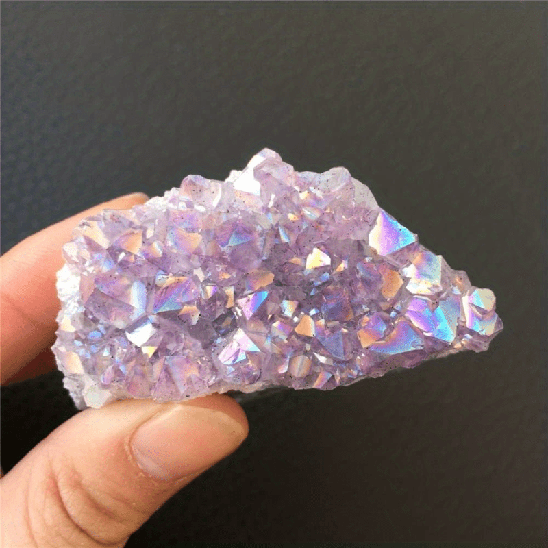 Natural Aura Amethyst Cluster with Titanium Bonding and Reiki Energy for Calming