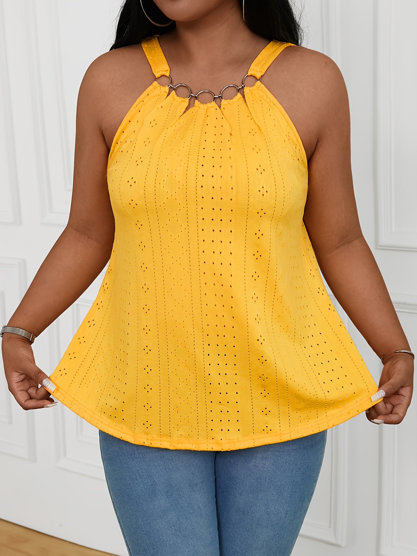 Plus Size Women's Embroidered Eyelet Tank Top Sleeveless Summer Clothing