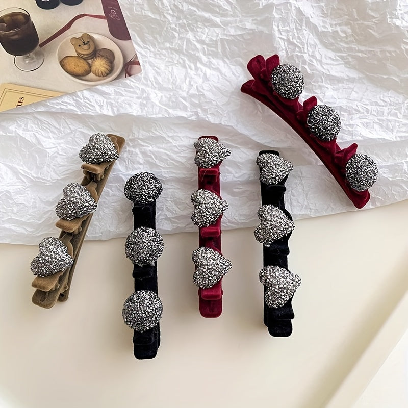 Set of 4 Crystal Stone Braided Duckbill Hair Clips for Women