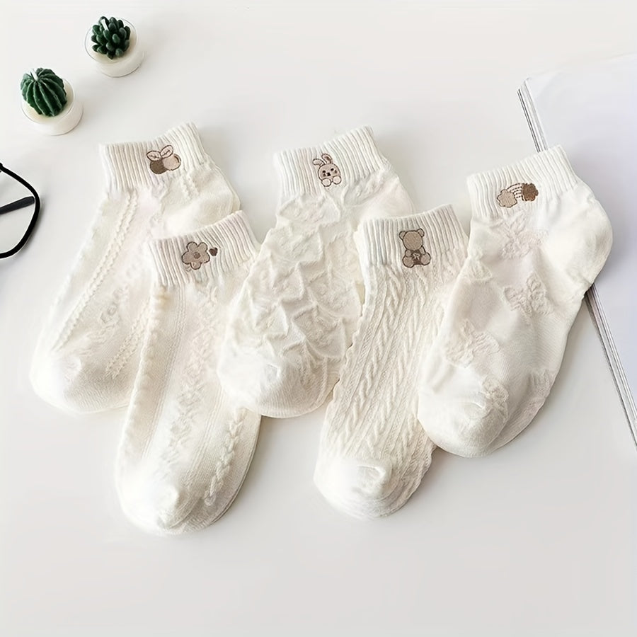Women's Low Cut Ankle Socks 5 Pairs Textured Breathable Lightweight Knit Fabric