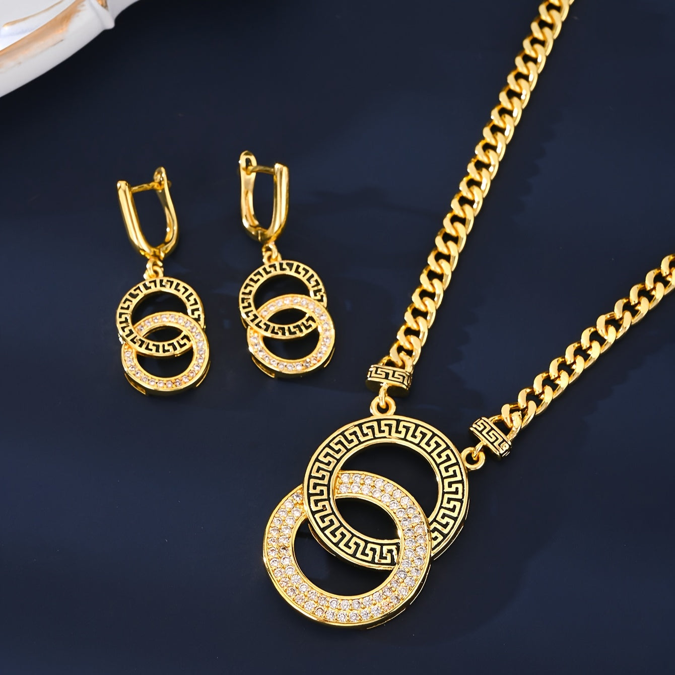 Golden Plated Jewelry Set 5 Pieces Arabian Style Synthetic Zirconia Copper for Women