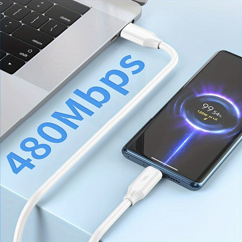 PVC USB-C Charging Cable 120W 6A Fast Data Sync Durable Round Glossy Finish