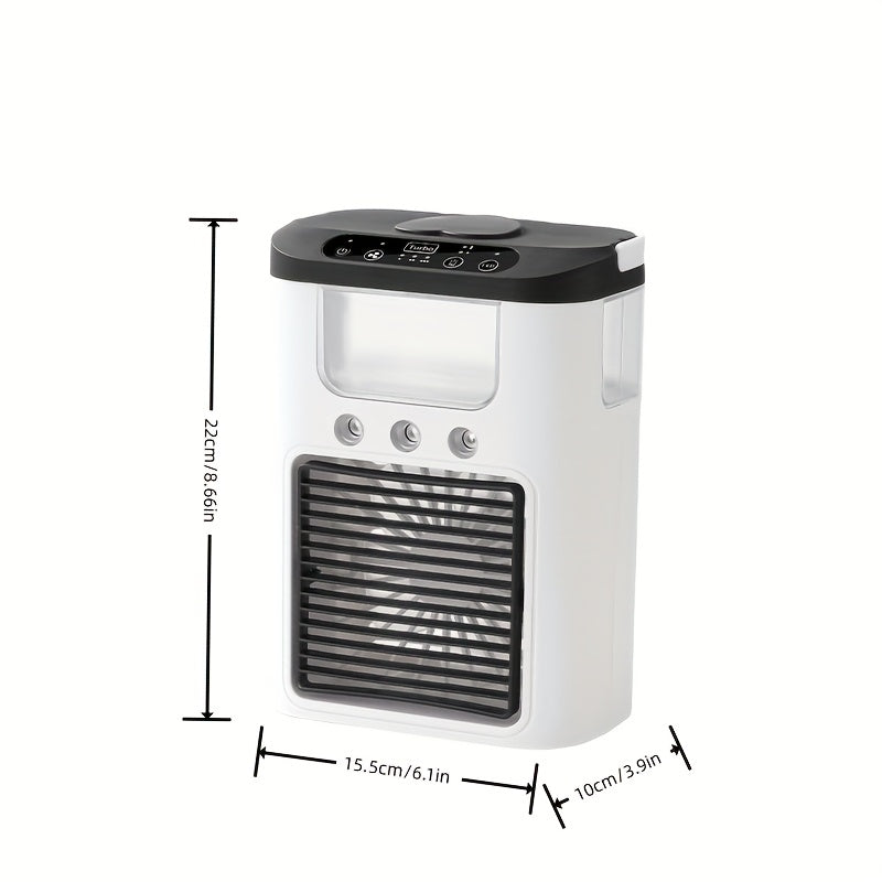 Portable USB Desktop Fan Air Cooler with 3 Speeds, 3 Mist Levels, 7 LED Lights, Rechargeable 1200mAh Battery