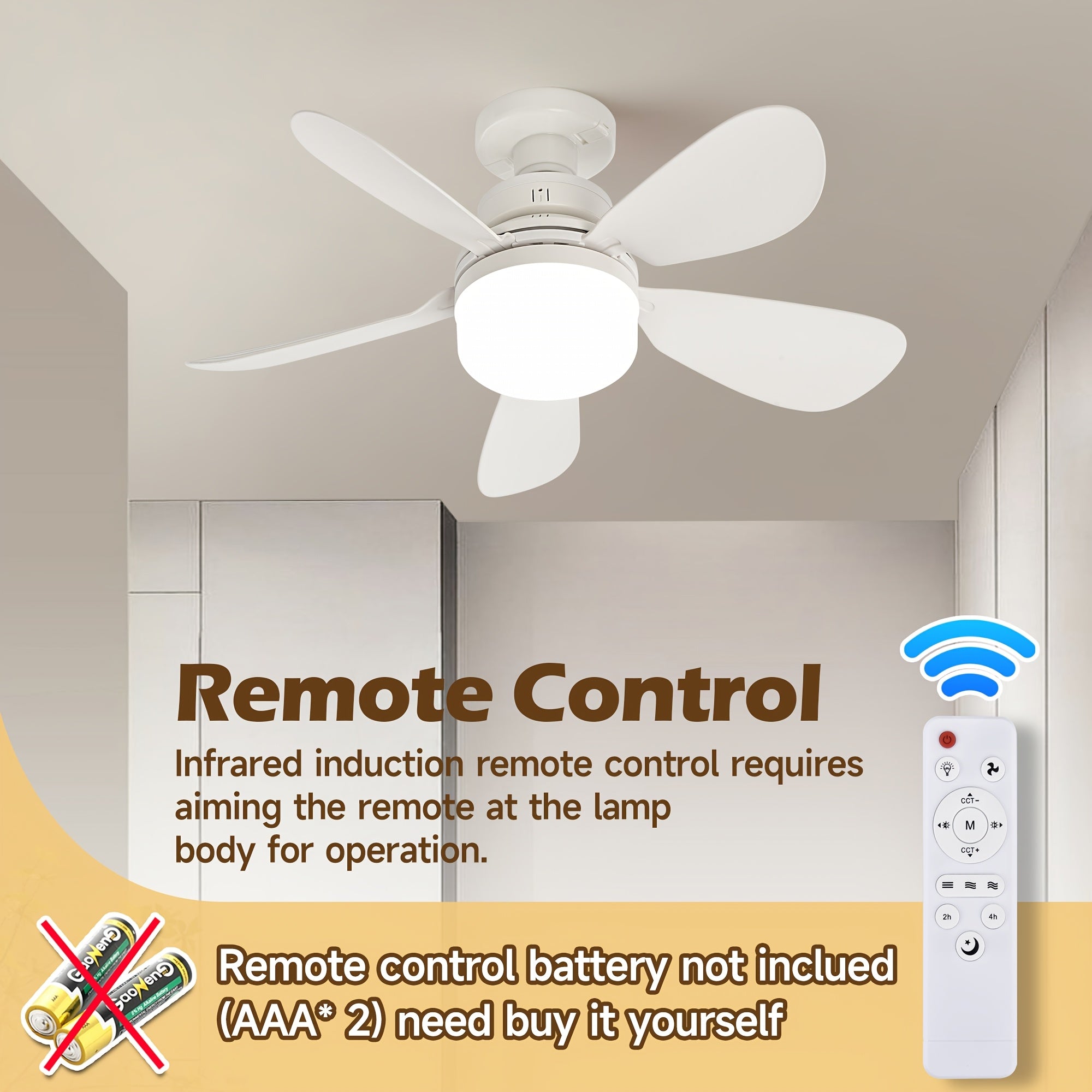 E27 E26 Socket Ceiling Fan Light with Remote 41.91cm Screw Fan 5 Blades 3 Speeds Dimmable LED