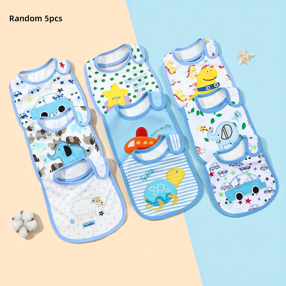 Baby Bibs Set Waterproof Cotton Cartoon Prints 3 or 5 Pieces for Newborn Infants