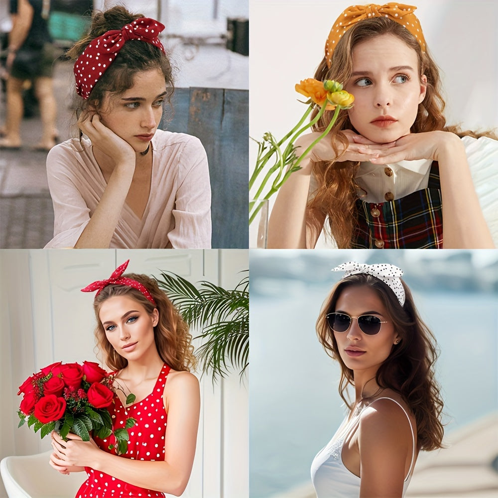 2 ta ayollar yozgi sochbog'lari to'plami, Polka Dot bilan bog'langan bowlar va quyon quloqlari bilan keng boshbog'lar, kundalik kiyim uchun