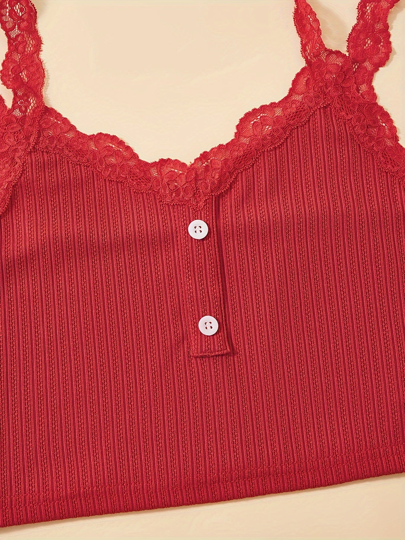 Women's Lace Trim Lounge Set V-Neck Cami Top and Elastic Waist Pants