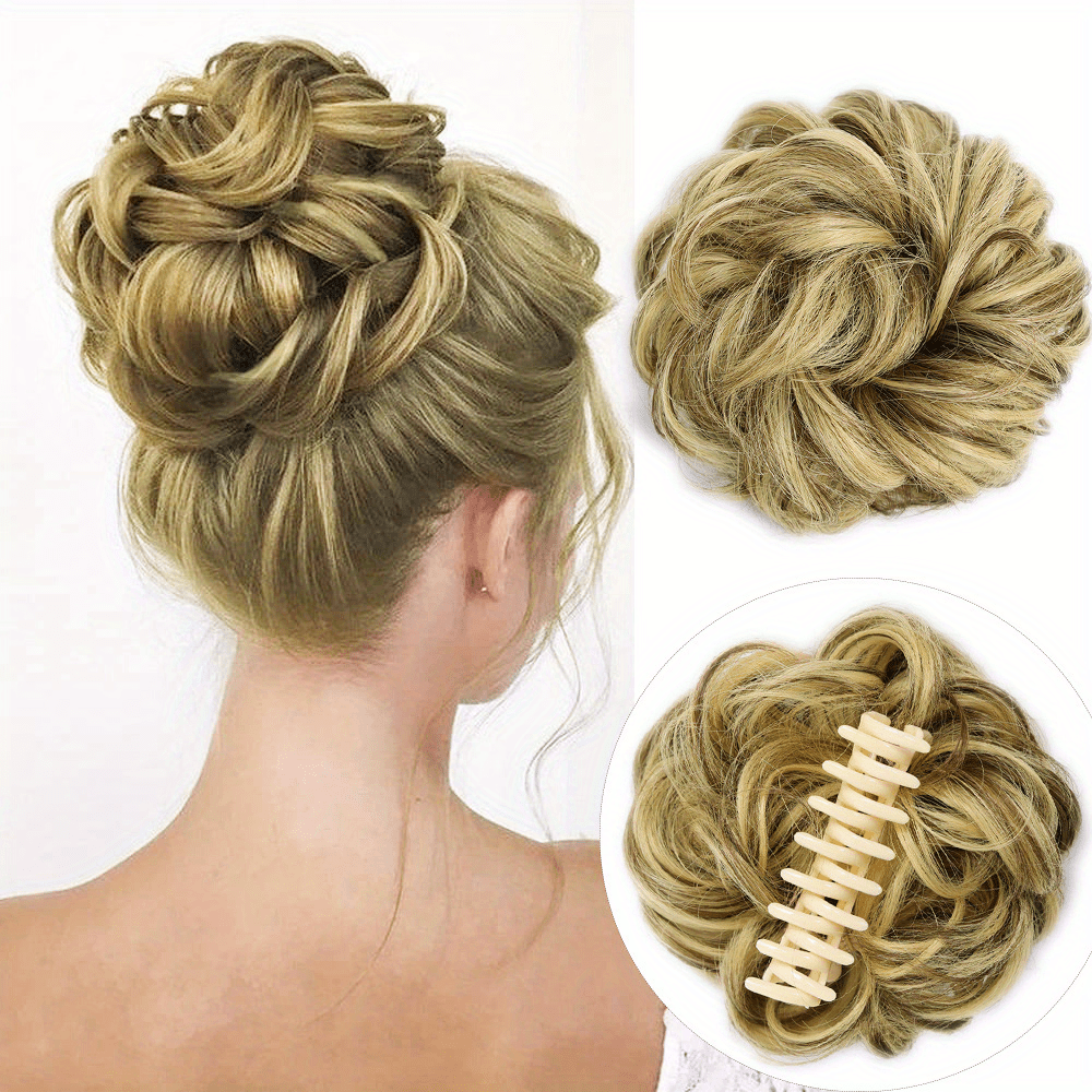 Women's Wavy Curly Hair Bun Synthetic Fiber Updo Hairpiece with Claw Clip