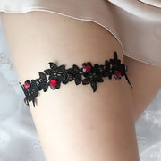 Bridal Garter Set with Floral Lace Black and White Wedding Garters