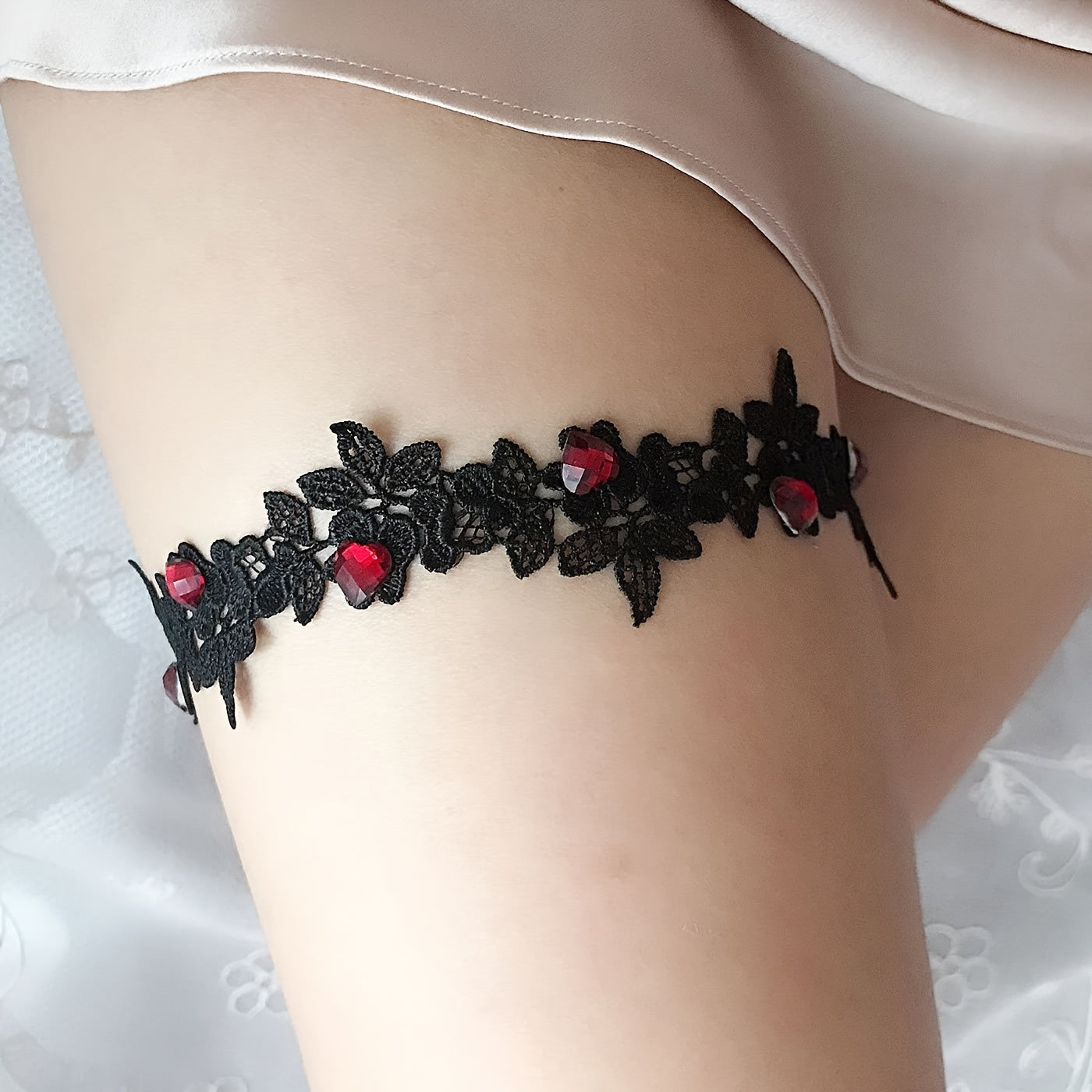 Bridal Garter Set with Floral Lace Black and White Wedding Garters