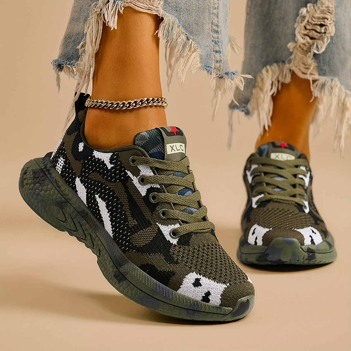 Women's Camo Mesh Sneakers Lightweight Comfort Breathable Shoes
