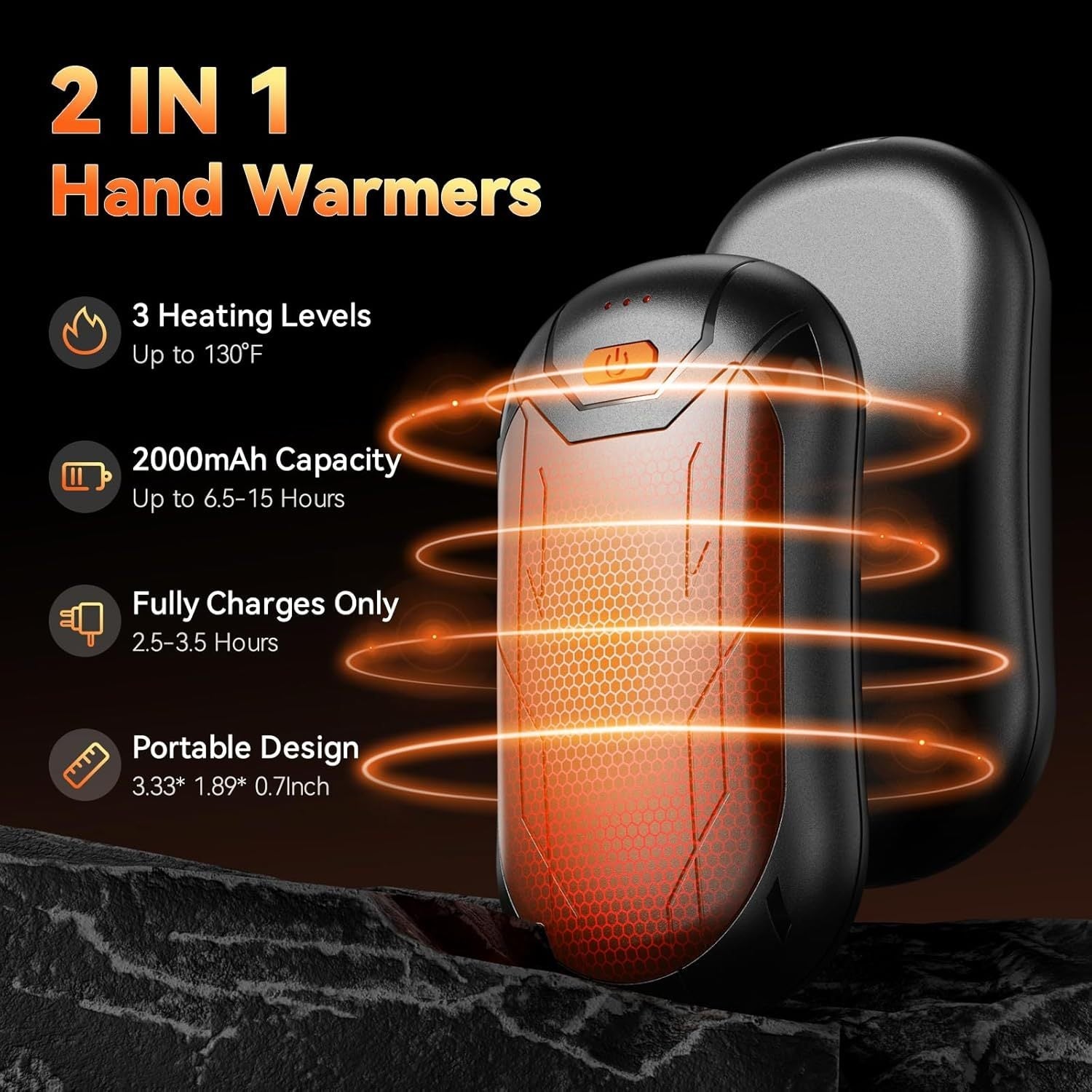 Rechargeable Hand Warmers 2 Pack 4000mAh USB Portable Pocket Heaters