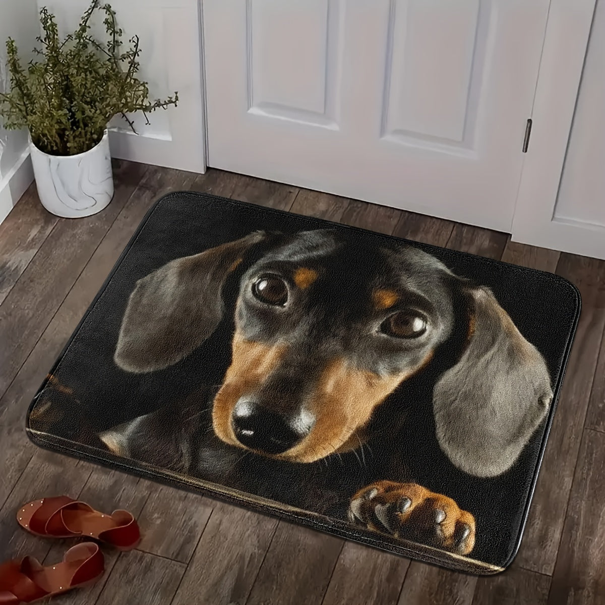 Machine Washable Black Dachshund Door Mat Non-Slip Absorbent Entrance Rug