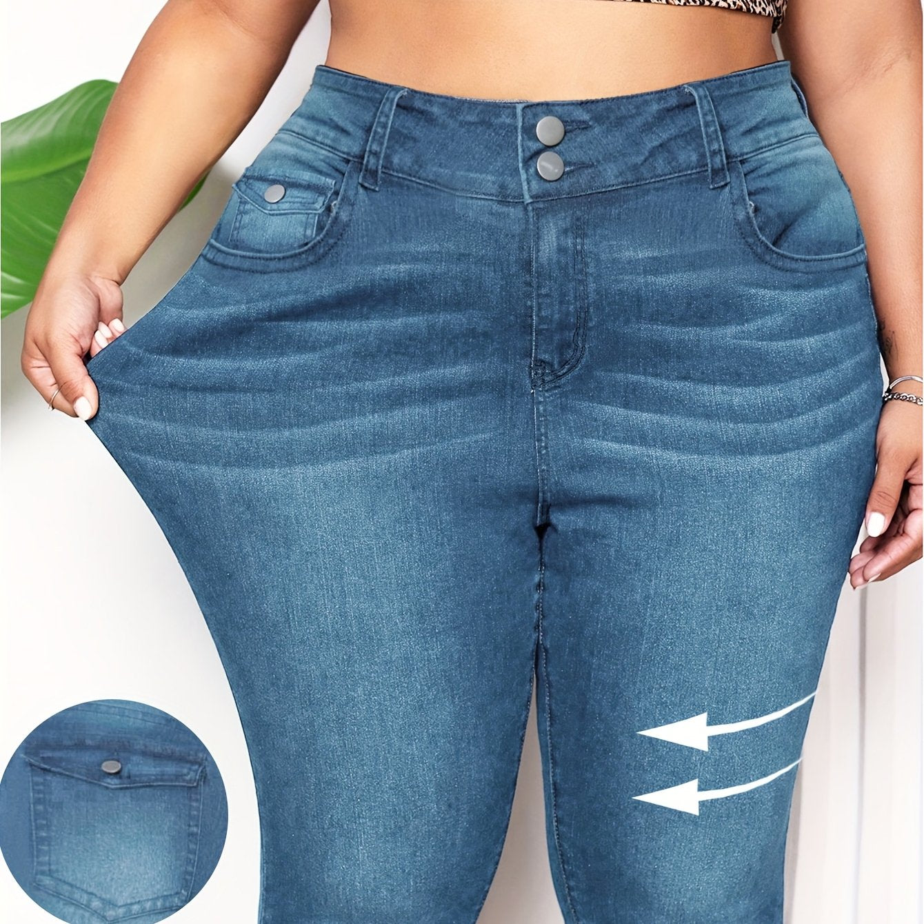 Plus o'lcham ayollar uchun yuqori elastiklikdagi to'g'ri chiziqli jinsi sharqona vintage denim