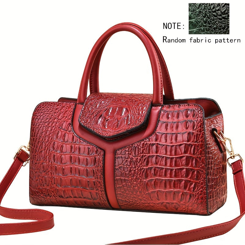 Women's Crocodile-Embossed Handbag Black Green Crossbody Shoulder PU Durable Stylish