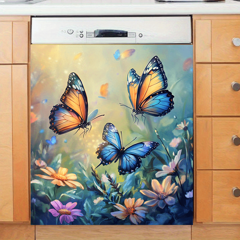 Iridescent Butterfly Dishwasher Magnet Waterproof PVC Floral Kitchen Decor