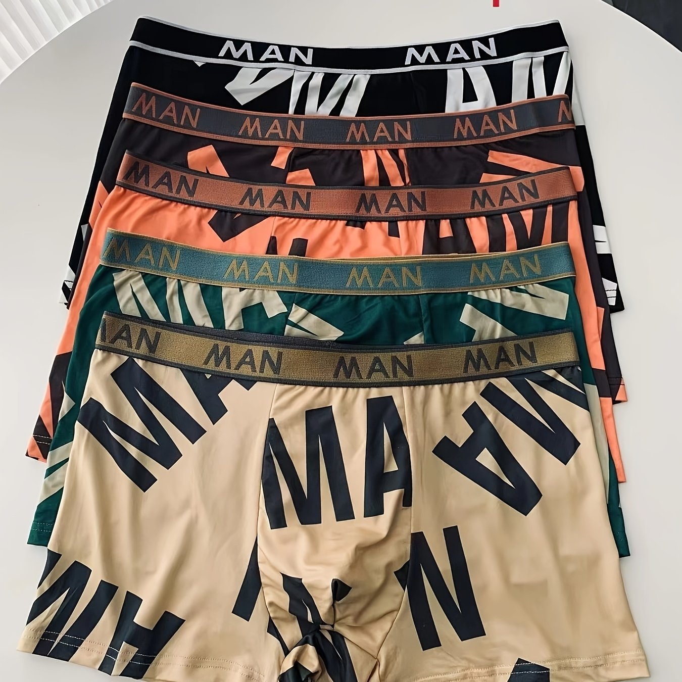 Men's Boxer Briefs Moisture-Wicking Polyester Blend Letter Pattern Elastic Waist Regular Fit