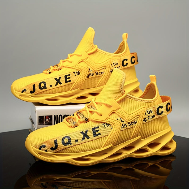 Женские дышащие высокие кроссовки с резиновой подошвой желтый черный надпись