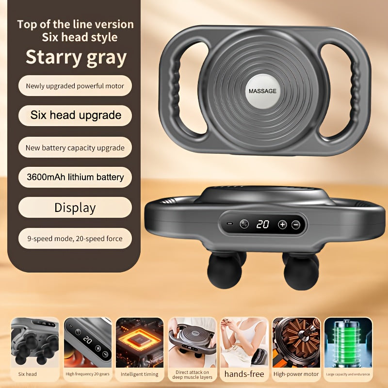 Six-Head Deep Tissue Percussion Massage Gun Handheld Body Back Muscle Massager