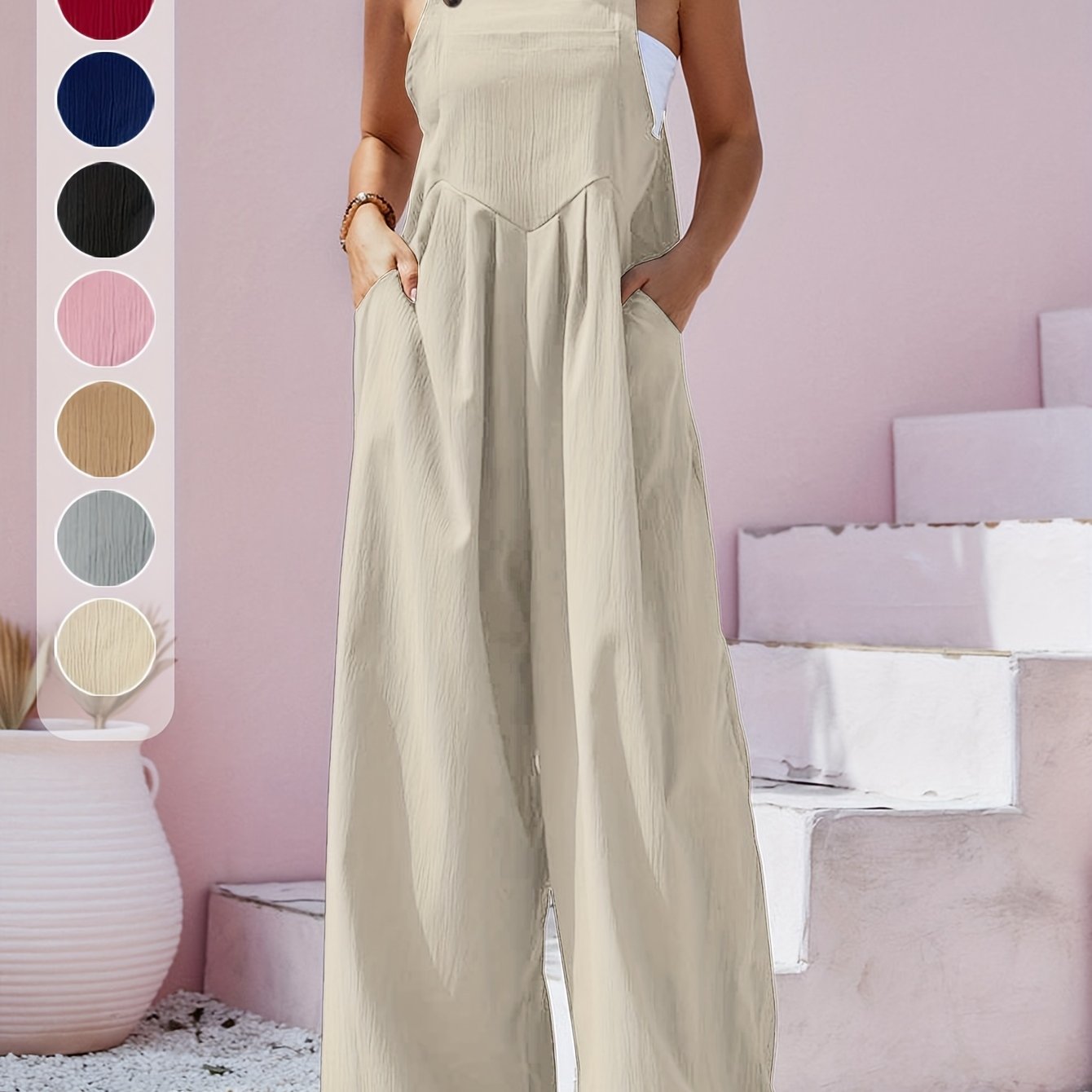 Women's Plus Size Black Strapless Jumpsuit with Button Front and Backless Design