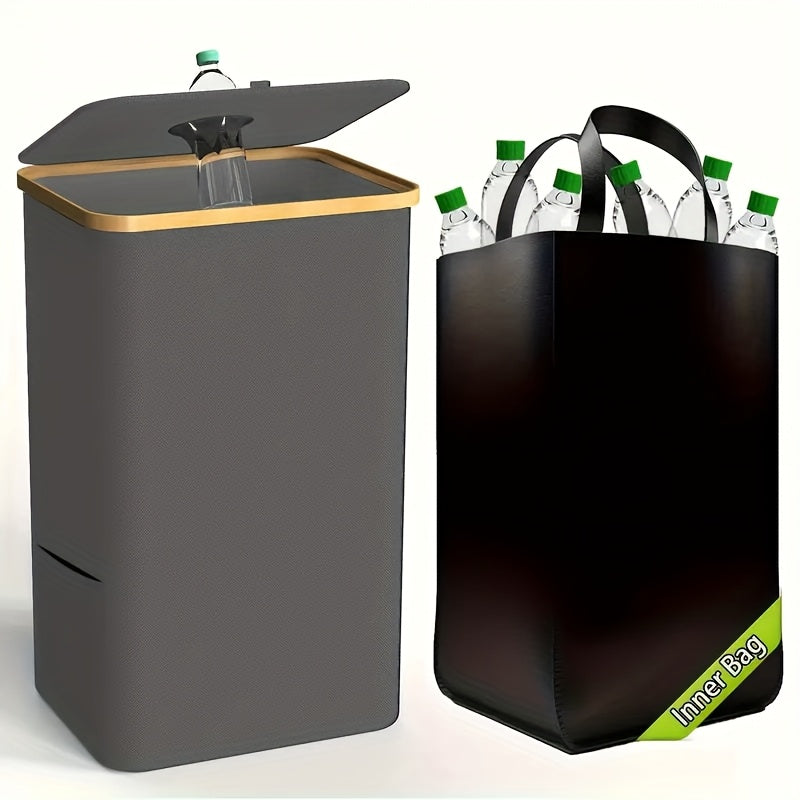 Qora yopiladigan kir yuvish qutisi, qopqog'li, 3 bo'limli, 100L, yuviladigan sumka, yotoqxona va hammom uchun