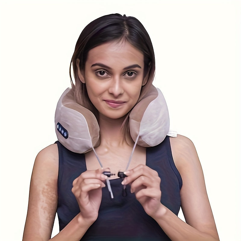 Portable Electric Neck Massager with Heat U-Shaped Heated Massage Pillow Memory Foam Rechargeable Battery for Travel Office Home