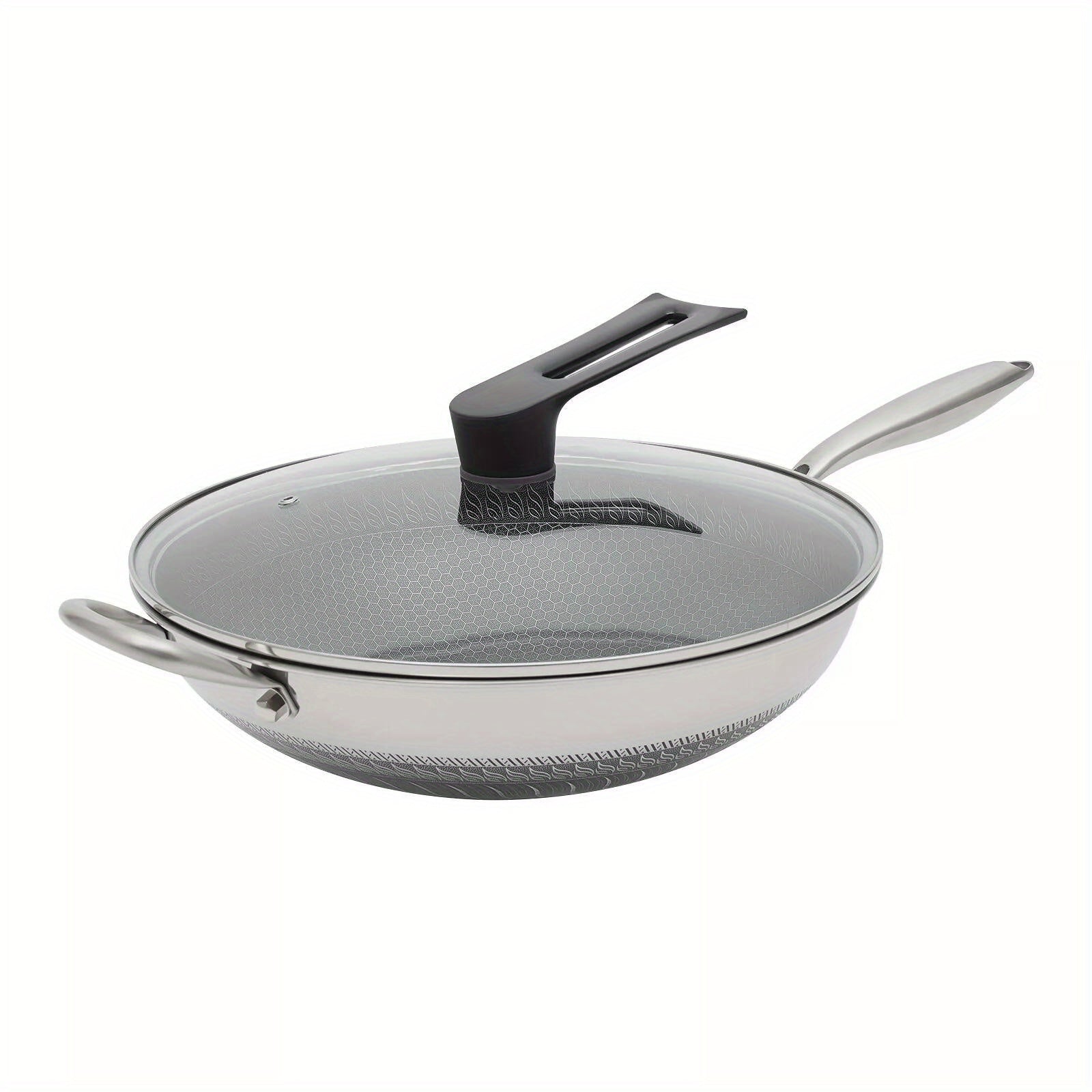 iTechjoy Ko'p funksiyali Qozon - Uy oshxonasida pishirish uchun Shisha qopqoq bilan Qoplamasiz Asal to'siq ikki tomonlama qozon