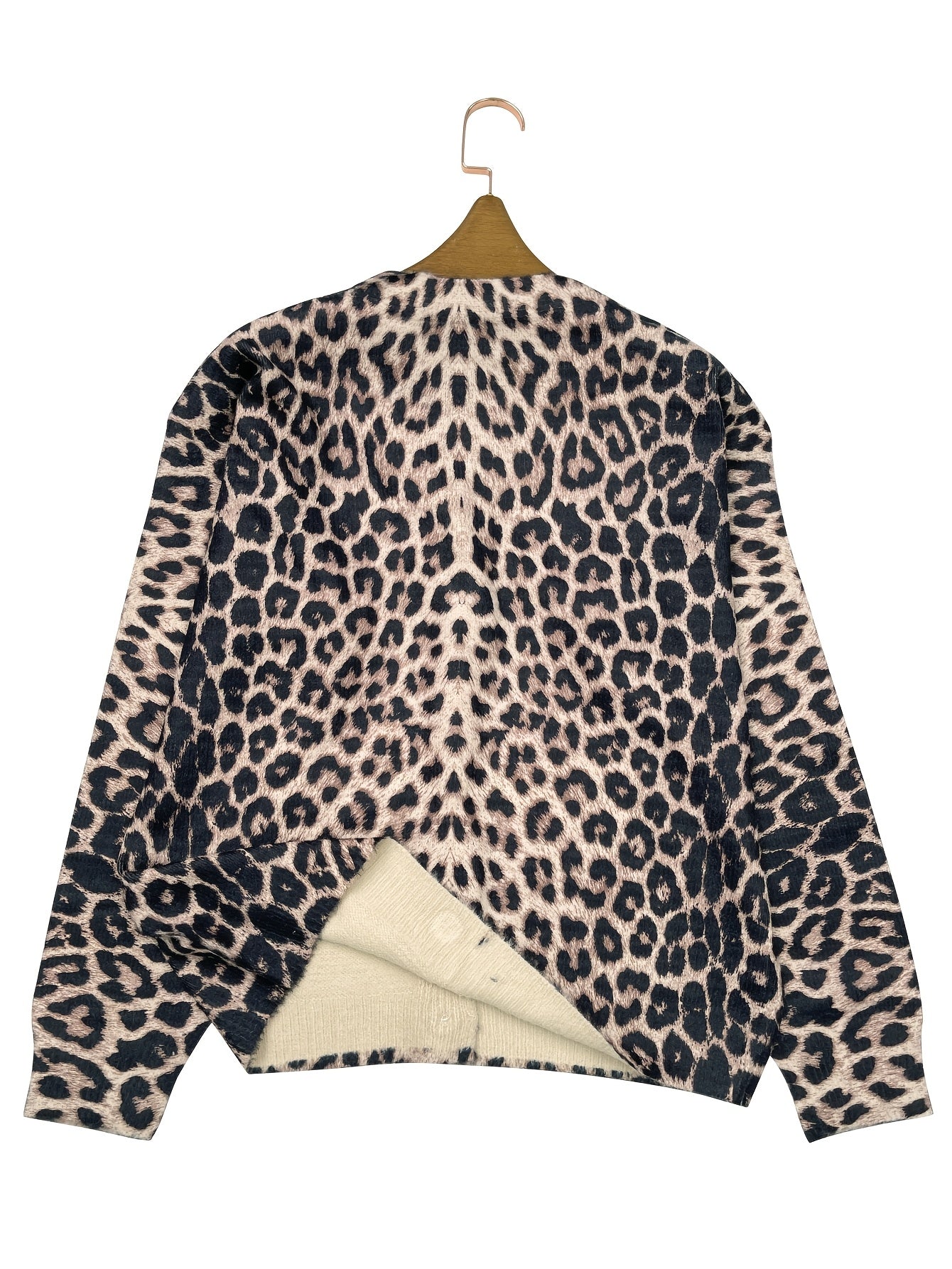 Cárdigan de mujer talla grande con estampado de leopardo, cuello en V, manga larga, para otoño e invierno