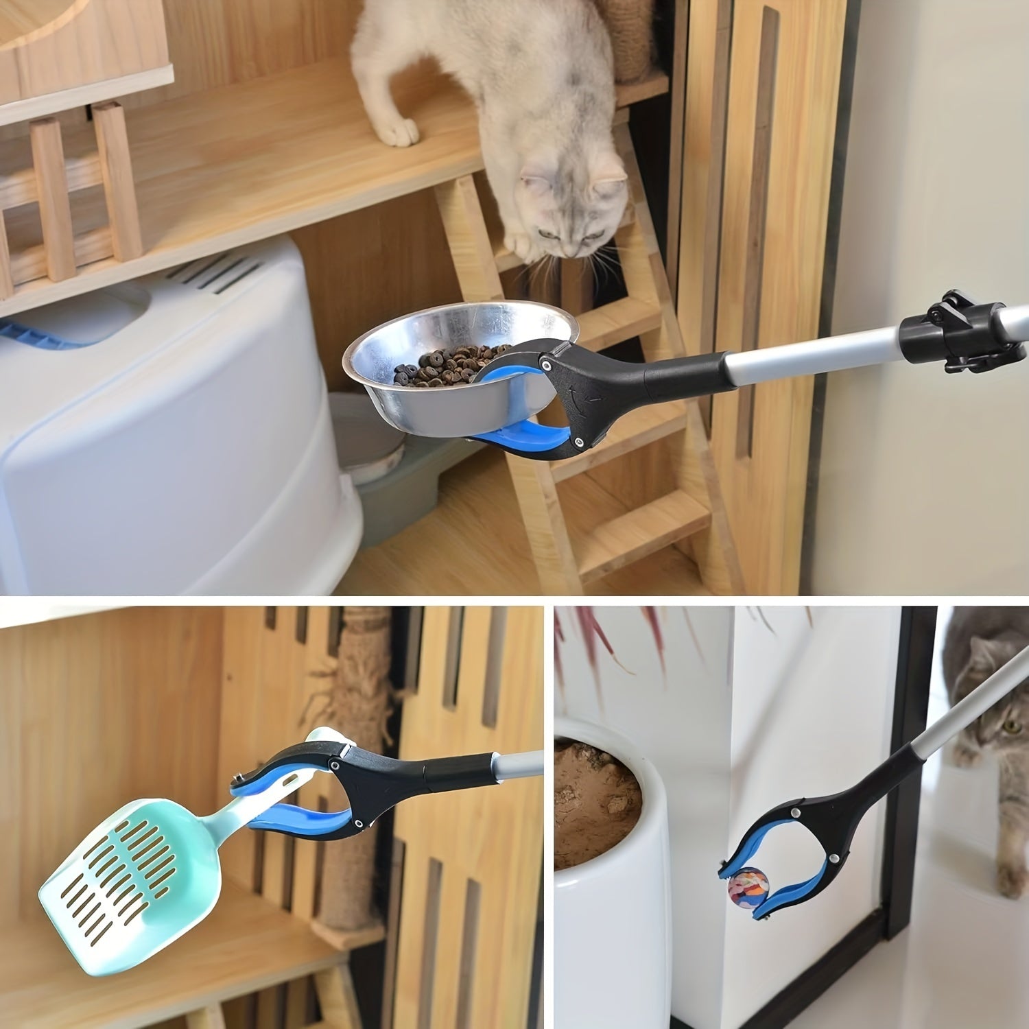 Portable trifold garbage clip with long handle for sanitation cleaning