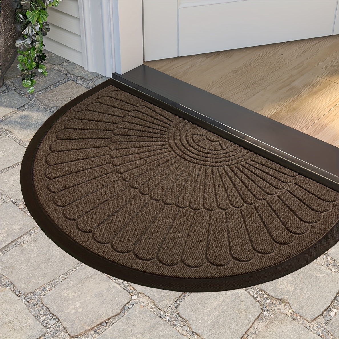 Half Circle Polyester Doormat for Indoor Outdoor Entryways Balcony Patio Garage Office