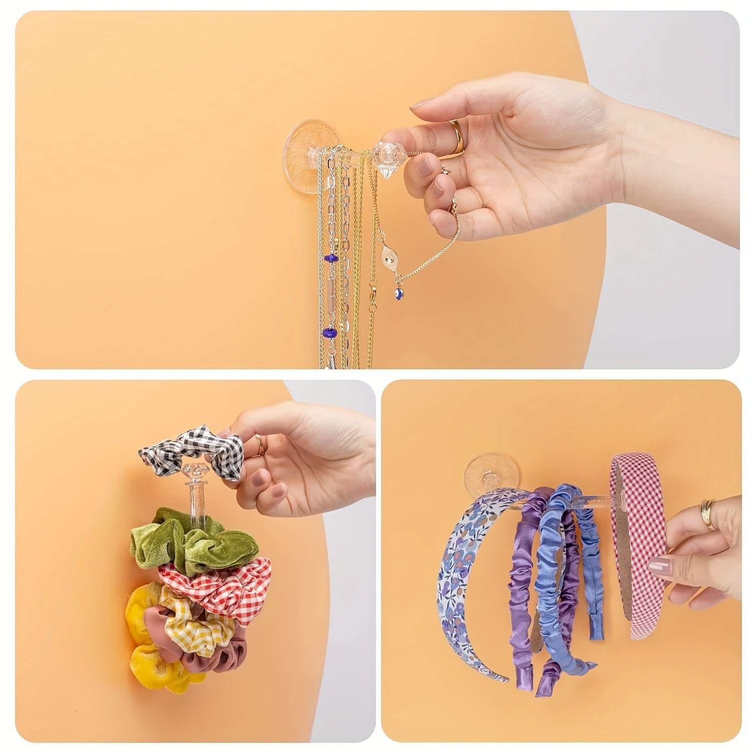 Ayollar va qizlar uchun tozalangan porloq soch aksessuarlari tashkilotchisi, devor sirtlari uchun qulf va boshbog'lar uchun tutqichlar