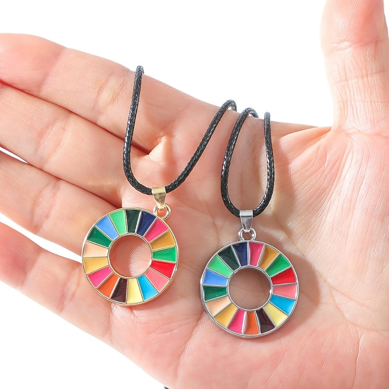 Geometric Pendant Necklace with 17 Sustainable Development Goals in Vibrant Colors for Casual and Sporty Wear