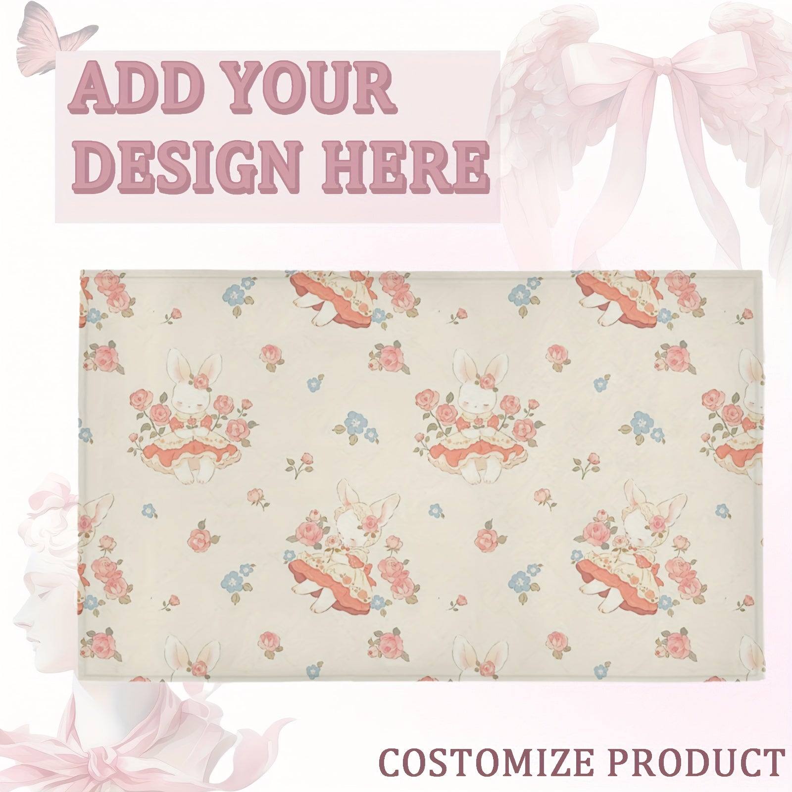 Rabbit and Floral Design Kitchen Floor Mat 76cm x 46cm Non-Slip Comfortable