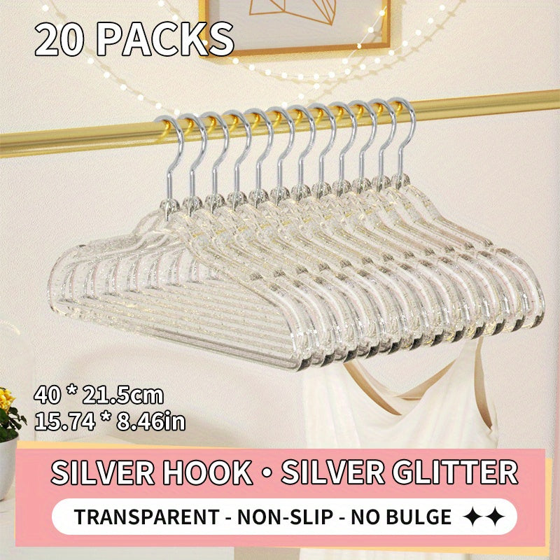 Juego de 20 perchas de plástico transparentes antideslizantes para secar, closet, organización del armario