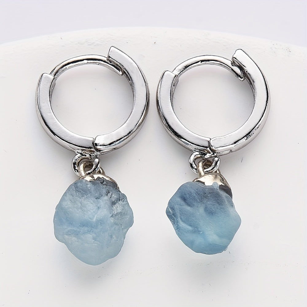 Pendientes de cobre con piedras de cristal natural para mujeres y niñas