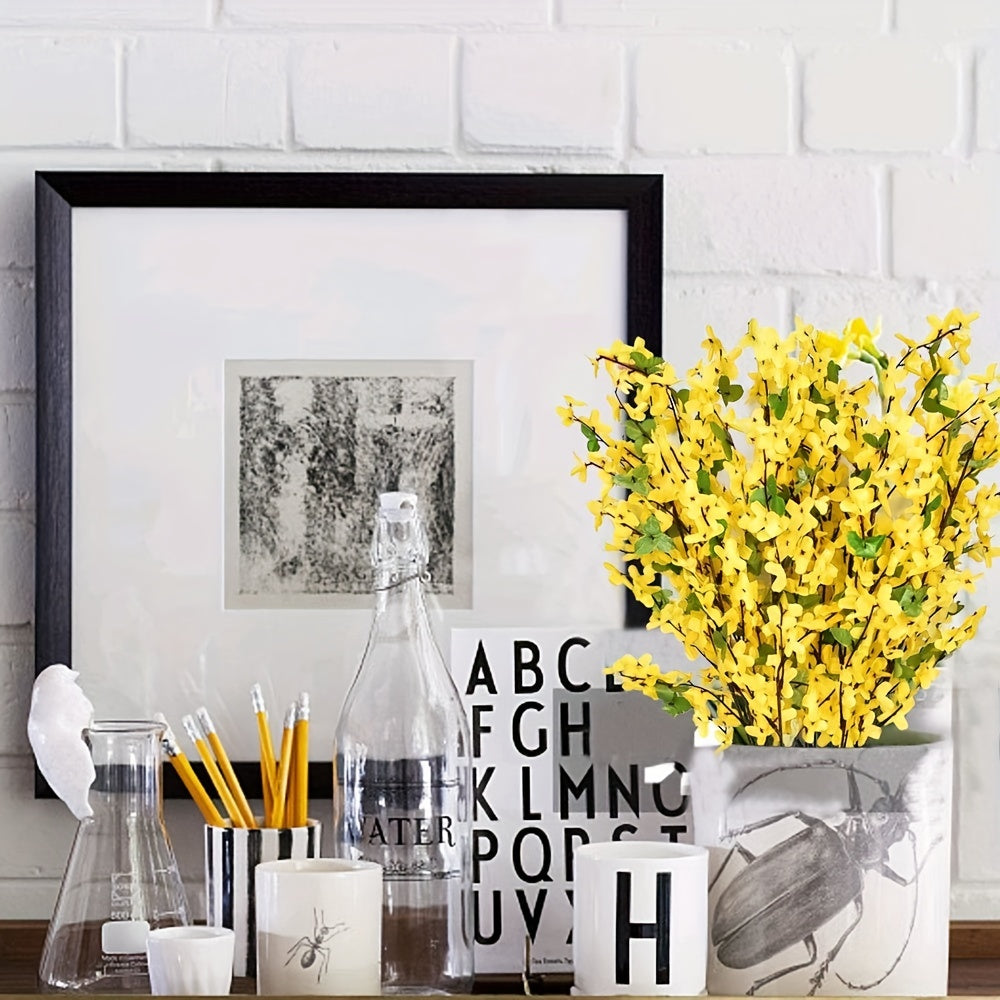 Artificial Flowers 10/16pcs Yellow Fake Winter Jasmine for Indoor Outdoor Decoration